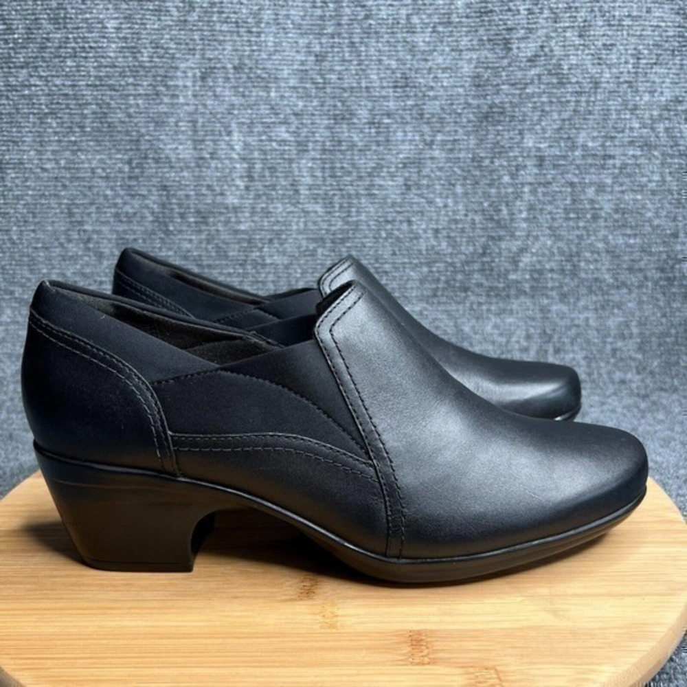 Clarks Emily Amelia Slip On Pumps Womens 10 Black Leather Stretch Comfort Shoes
